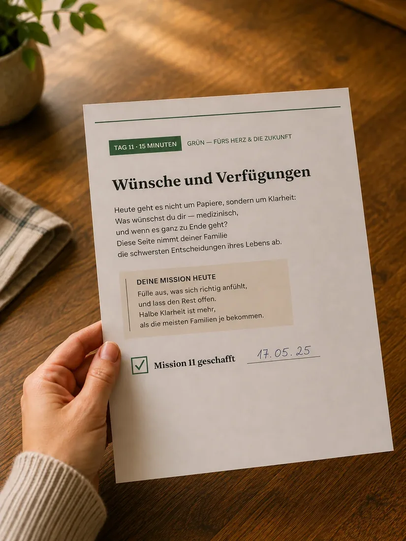 Eine Missionsseite in der Hand
